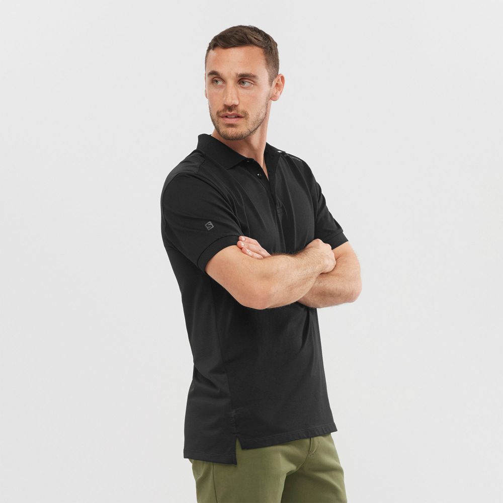 SALOMON OUTLIFE TECH POLO M Philippines - Men's Tee Shirt - Black | 043572-ACJ